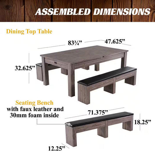 Monteray 7' Drop Pocket Pool Table Brown, 3-In-1 Dining Top and Table Tennis with Game Accessories