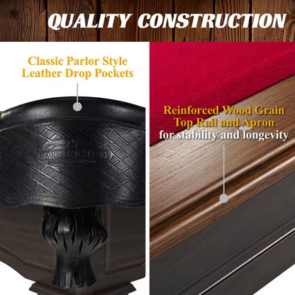 Arlington 8 Ft. Pool Table with Drop Pockets, Cue Sticks and Ball Set