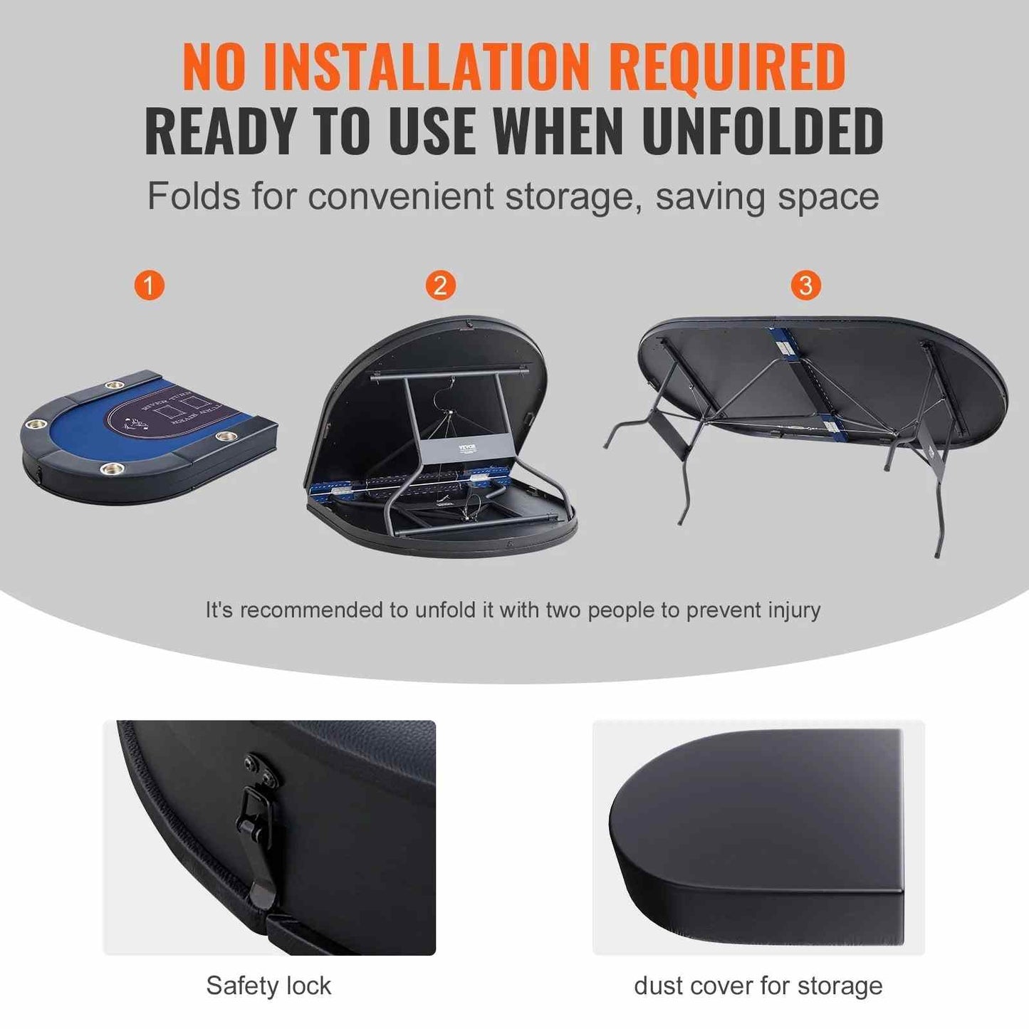 Foldable oval 8 player poker table with green felt surface and stainless steel cupholders