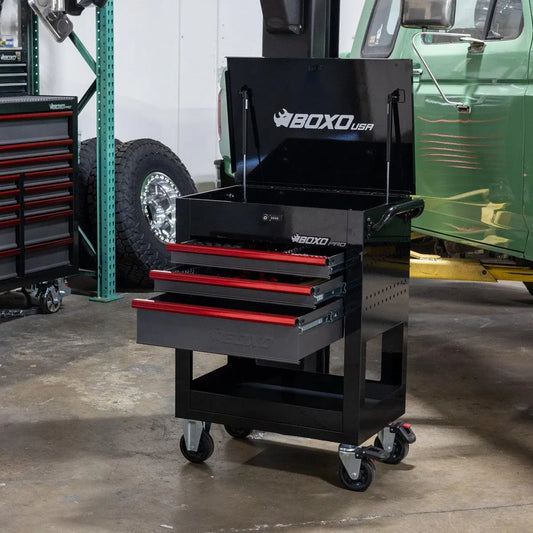 BoxoUSA Pro Series 28" 3-Drawer Flip Top Service Cart Tool Box
