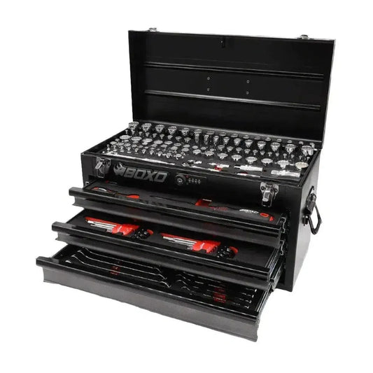 BoxoUSA 159-Piece Metric & SAE Combo Tool Set – 3-Drawer Hand Carry Tool Box