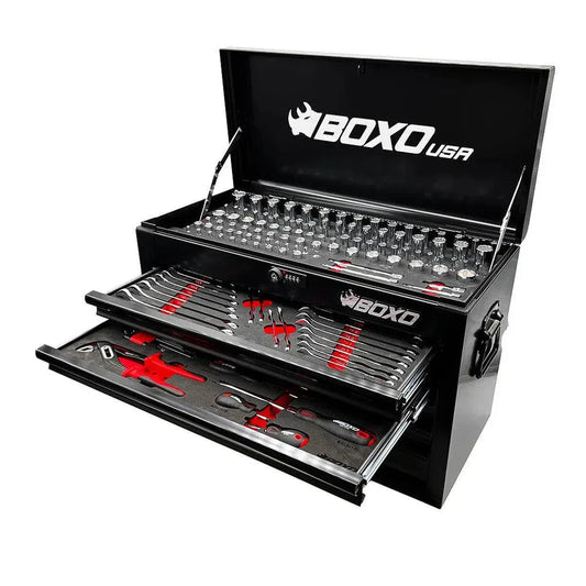 BoxoUSA 159-Piece Metric & SAE Combo Tool Set with 26" 5-Drawer Hand Carry Tool Box
