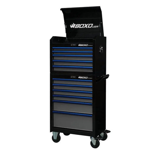 BoxoUSA Pro Series 26" 11-Drawer Rolling Tool Box – Black & Blue
