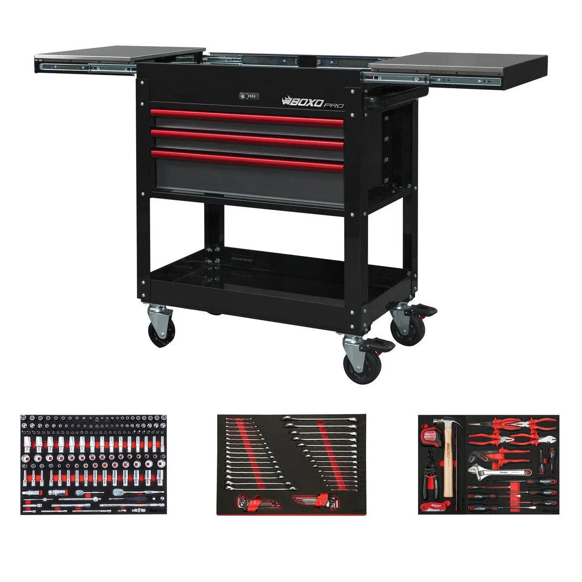 BoxoUSA Pro Series Loaded 35" 3-Drawer Slide-Top Service Cart Tool Box