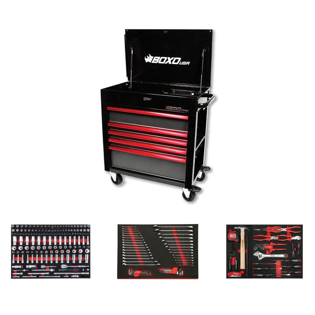BoxoUSA Pro Series Loaded 35" 5-Drawer Flip-Top Service Cart Tool Box