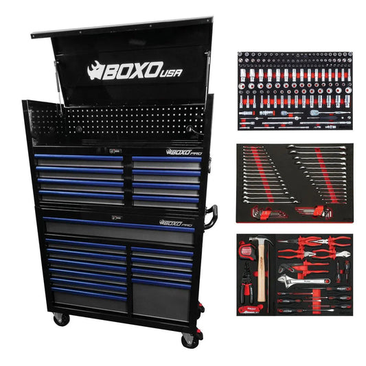 BoxoUSA Pro Series Loaded 45" 19-Drawer Rolling Tool Box Combo