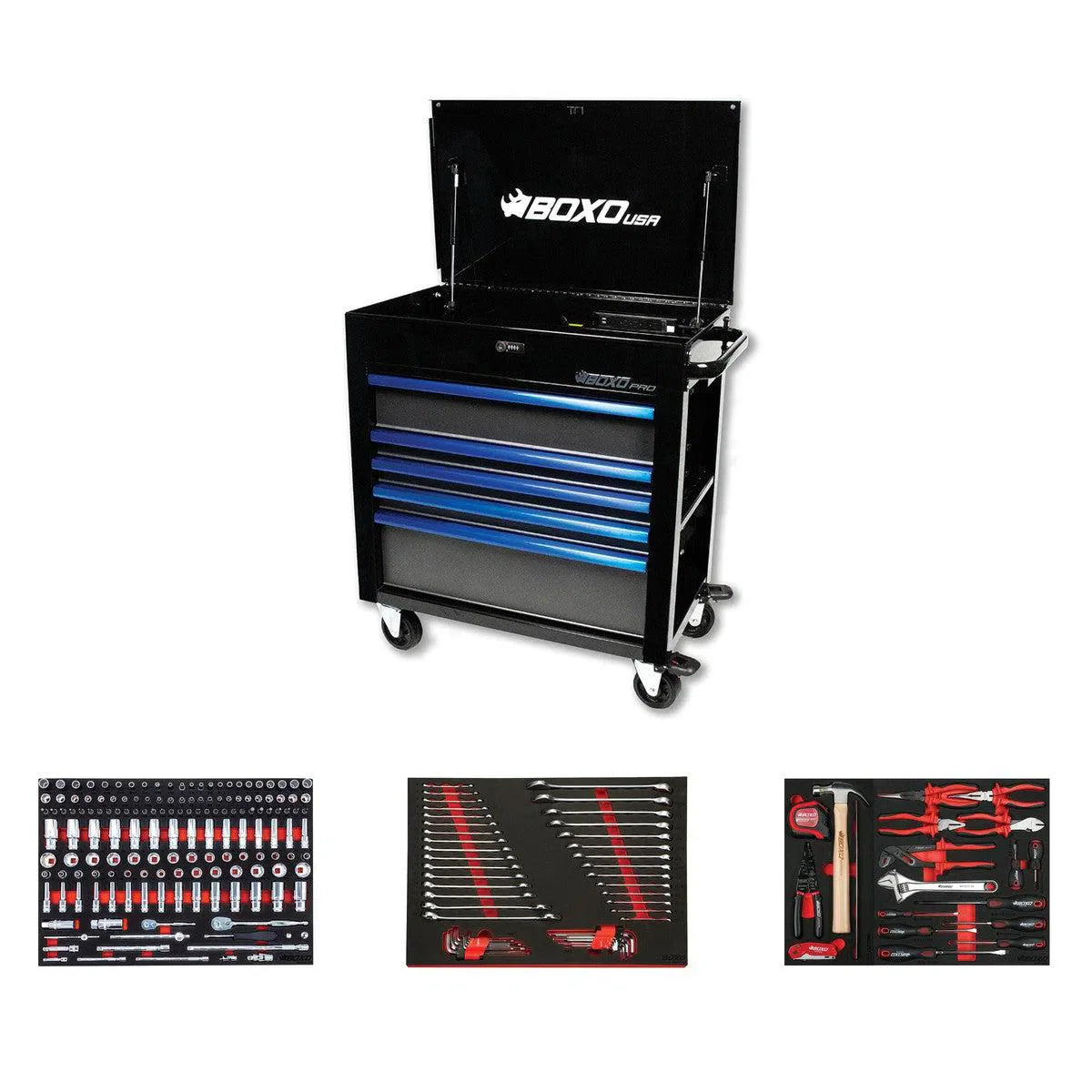 BoxoUSA Pro Series Loaded 35" 5-Drawer Flip-Top Service Cart Tool Box