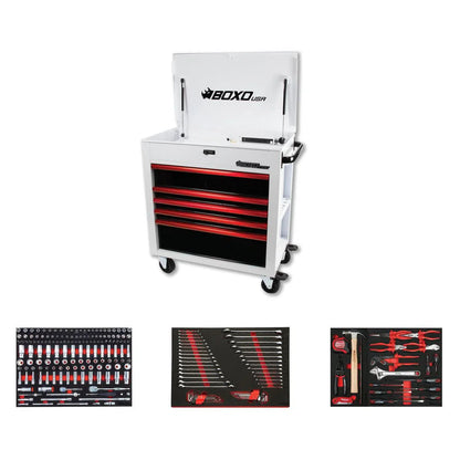 BoxoUSA Pro Series Loaded 35" 5-Drawer Flip-Top Service Cart Tool Box