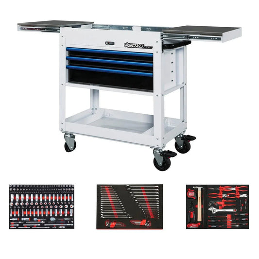 BoxoUSA Pro Series Loaded 35" 3-Drawer Slide-Top Service Cart Tool Box
