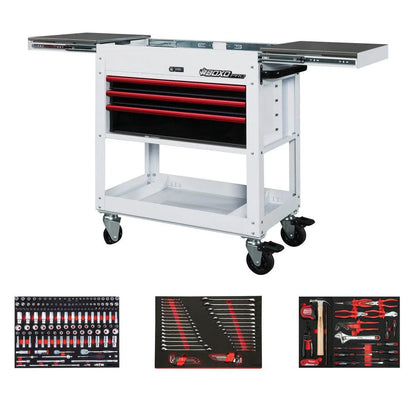 BoxoUSA Pro Series Loaded 35" 3-Drawer Slide-Top Service Cart Tool Box