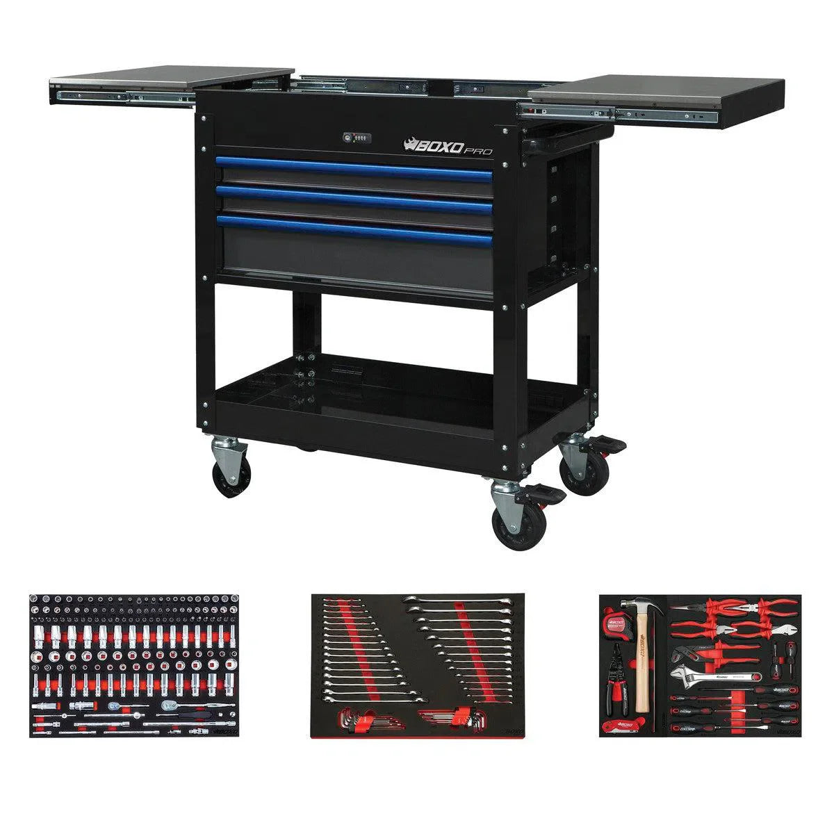 BoxoUSA Pro Series Loaded 35" 3-Drawer Slide-Top Service Cart Tool Box