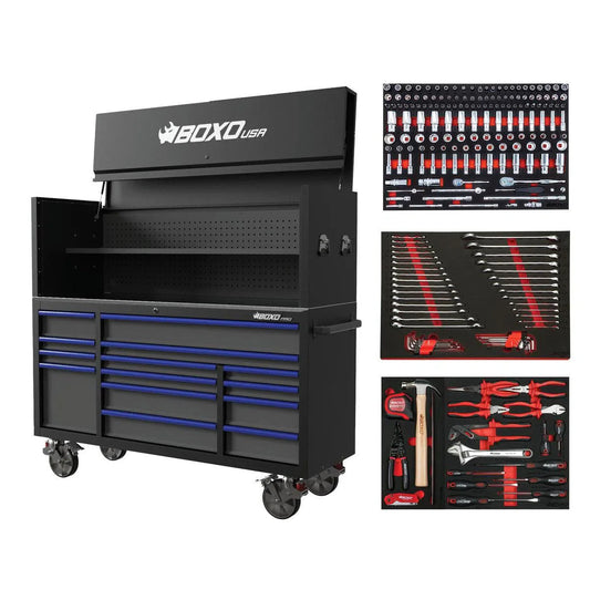 BoxoUSA Pro Series Loaded 72" 14-Drawer Garage Top Rolling Tool Box – Black