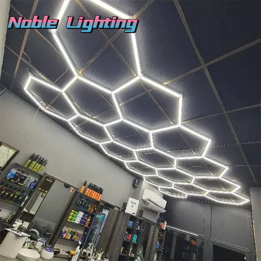 DecorBites™ Hexagon LED Ceiling Light for Barbershop and Garage Hair Salon
