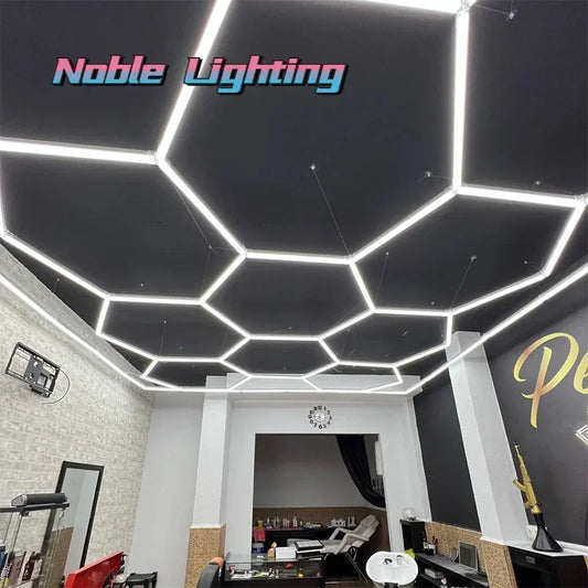 DecorBites™ Hexagon LED Ceiling Light for Barbershop and Garage Hair Salon