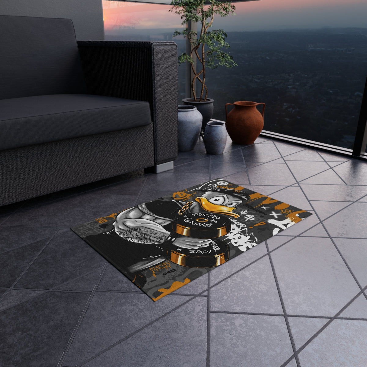 Black and Yellow Rug Addicted To Gainz w/ Donald Duck Black – Garage Mosaic