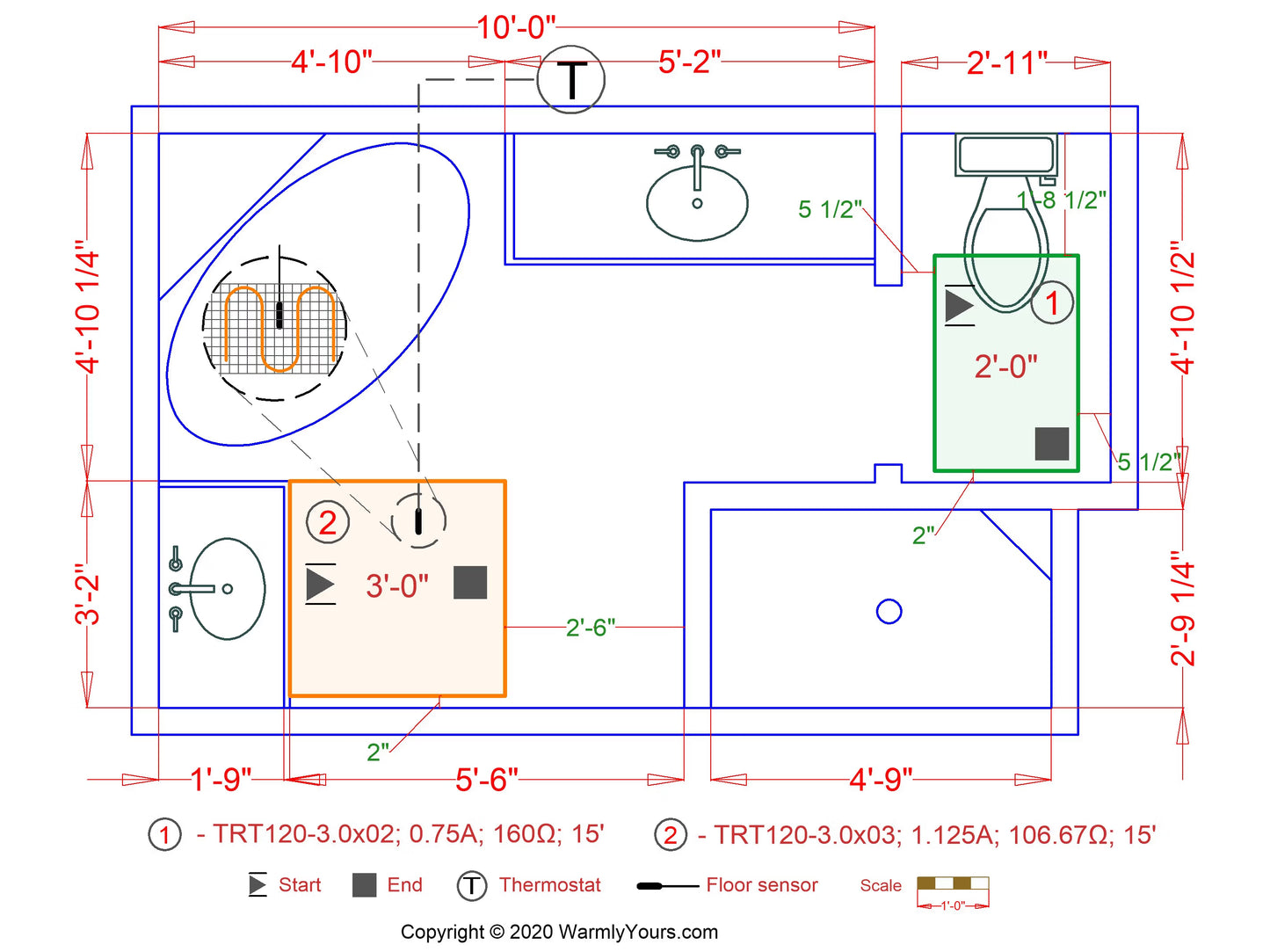 WarmlyYours TempZone™ Easy Mat – 120V, 2' x 10', 20 Sq. Ft.